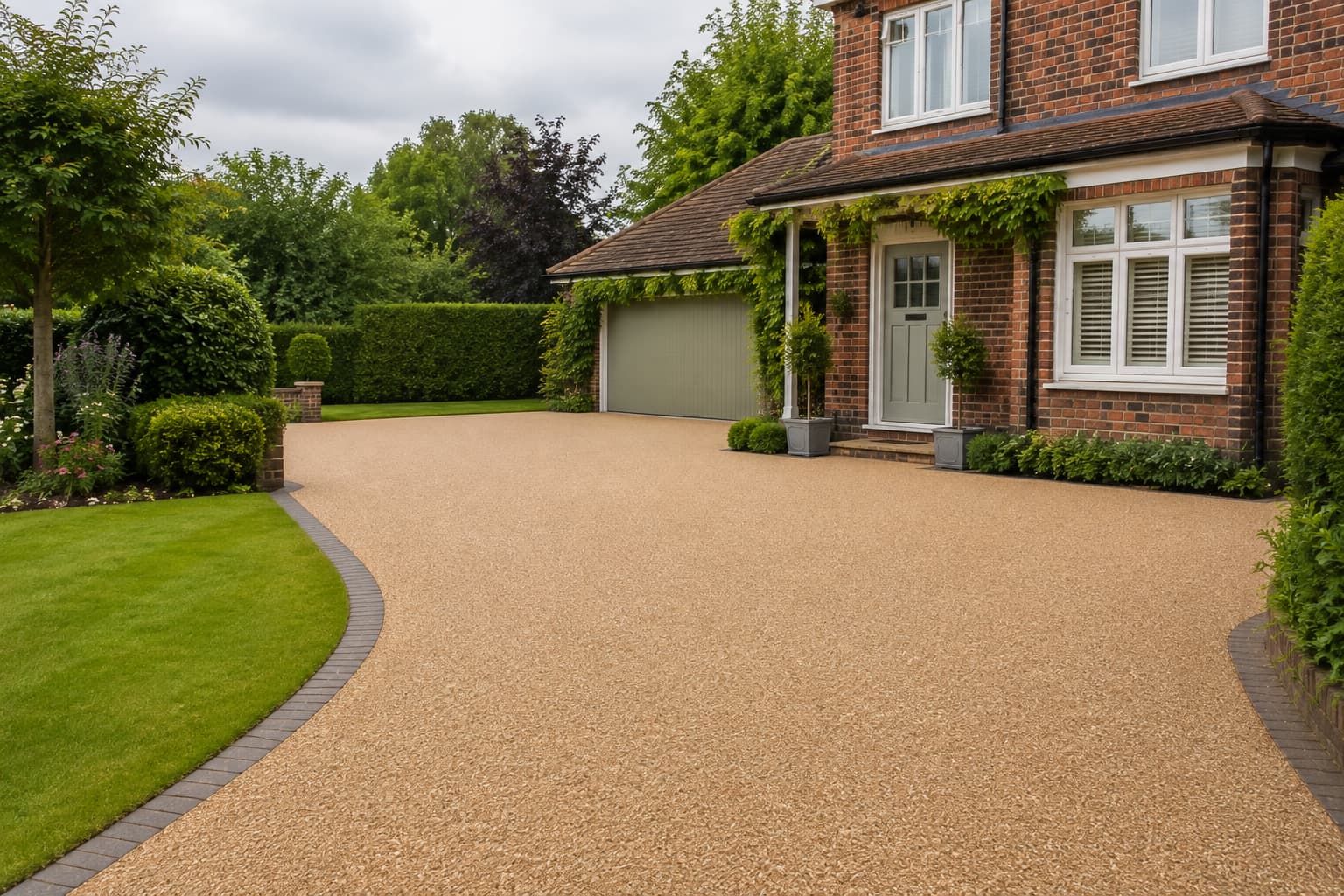 Resin bound driveway installation in a Milton Keynes garden