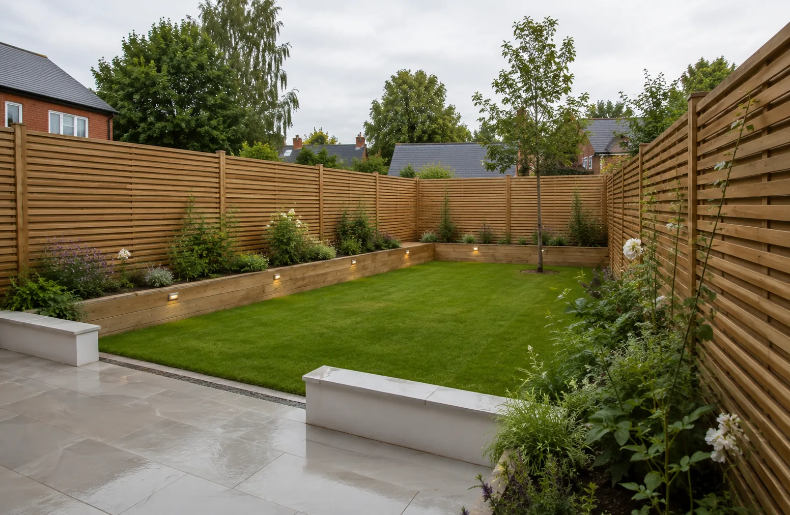 Timber closeboard fence panels in a Milton Keynes garden